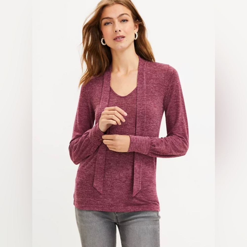 LOFT NWT Tie Neck Knit Blouse - Vintage Bordeaux‎